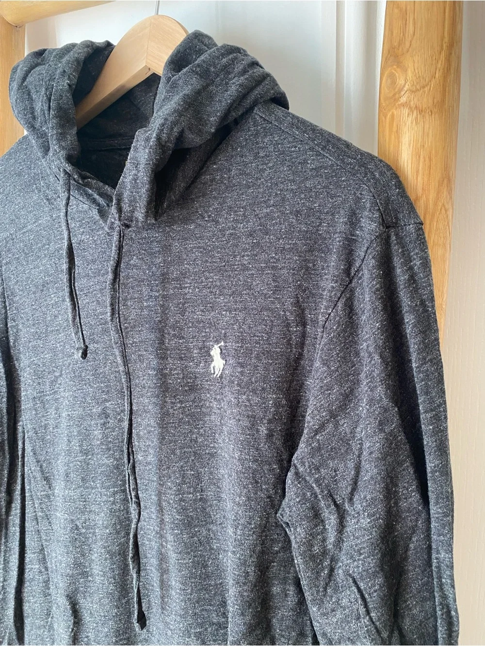 Polo Ralph Lauren Charcoal Grey Mens Medium Light Long Sleeve Hoodie Preppy Fall
